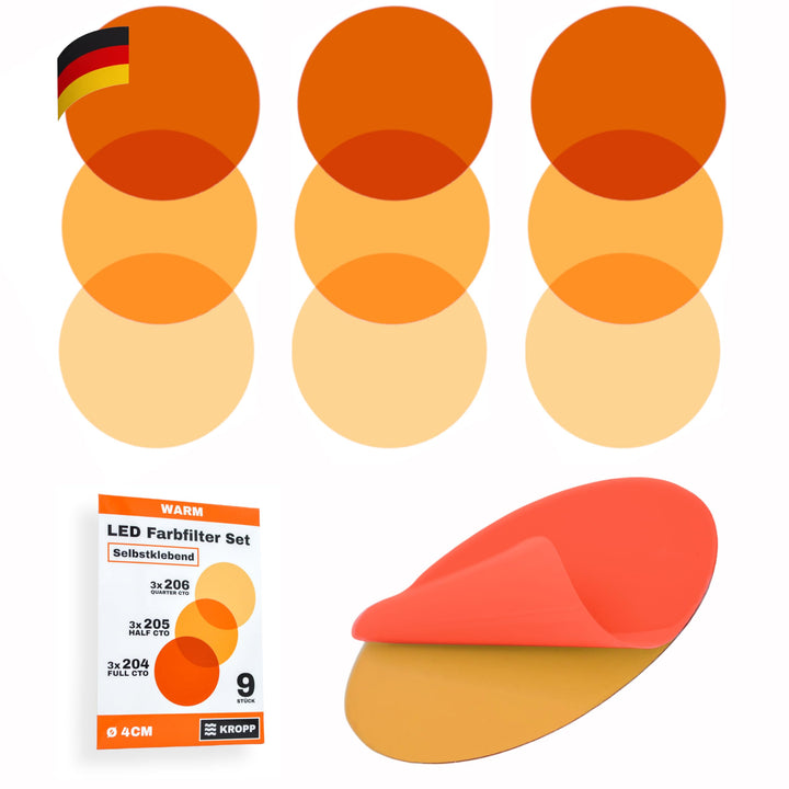 KROPP Selbstklebende Farbfolien für LED Lampen, 4 cm Kreiszuschnitt, 3 Töne Warmweiss Farbfilter zur