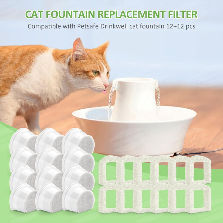 Katzenbrunnen Filter für PetSafe Drinkwell, 12 Stück Ersatzfilter & 12 Stück Schaumfilter, Katzenbru