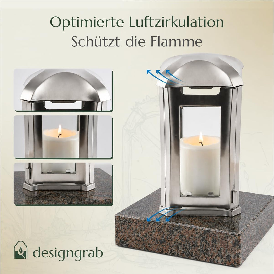 designgrab AEL5AGB1Gnei Grablampe Venezia aus Edelstahl, Silber, 13 x 13 x 24 cm