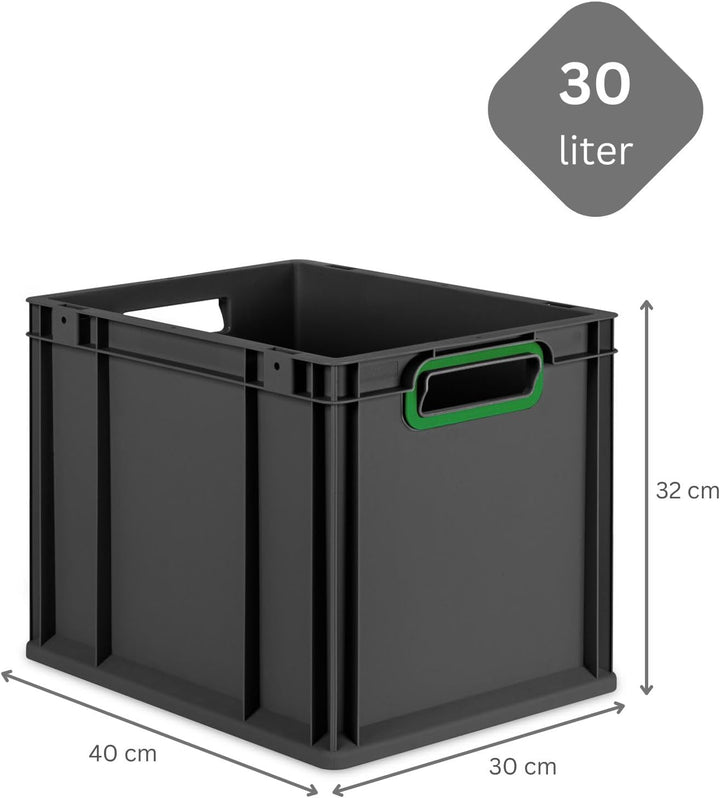 PROREGAL SuperSparSet 4x Eurobox NextGen Color | HxBxT 32x30x40cm | 30 Liter | Griffe grün offen | S