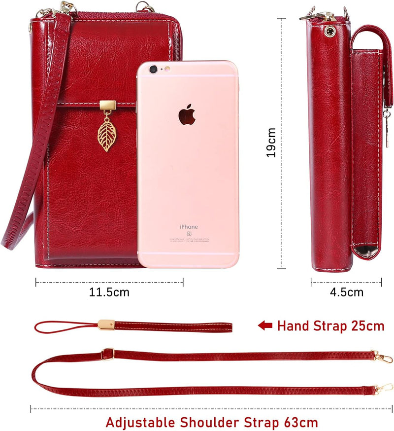 ENONEO Handytasche zum Umhängen RFID Schutz Handy Geldbeutel Umhängetasche Damen Klein Leder mit 12