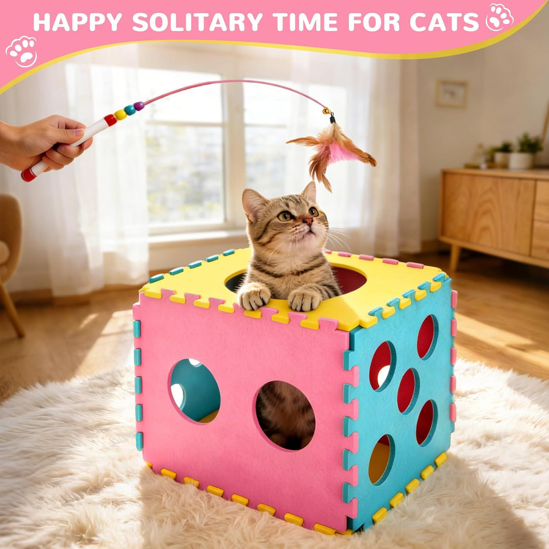 DoubleCare 41 Stück Interaktives Katzenspielzeug Set, Katzen Spielzeug mit Faltbarem Haustierbett au