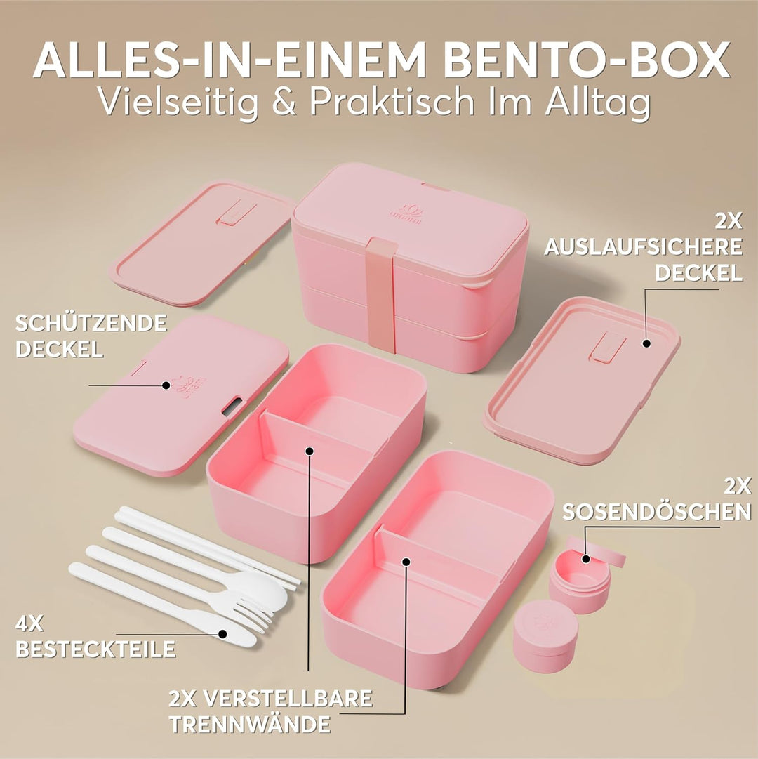 Umami Lunchbox Erwachsene, Verschachtelbar Auslaufsichere Bento Box mit 4 Bestecke & Fächern, Brotdo