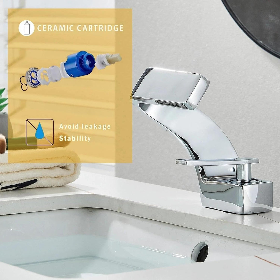 Waschtischarmatur, Wasserfallarmatur, Einhebelmischer Silber Messing, 360° schwenkbar – Armatur Bade