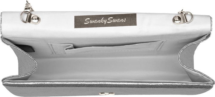 SwankySwans Damen Clutch Umschlag Kelly Glitzer Party Ball Clutch Silberfarben, Silberfarben