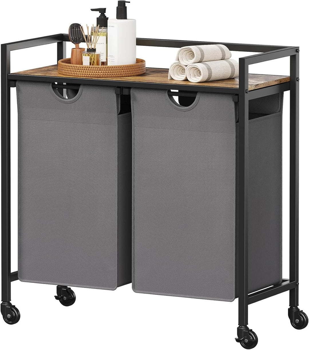Lifewit Wäschekorb 2 Fächer mit Rollen, 95L/47,5x2L Wäschesammler mit Ablage, Laundry Baskets mit he
