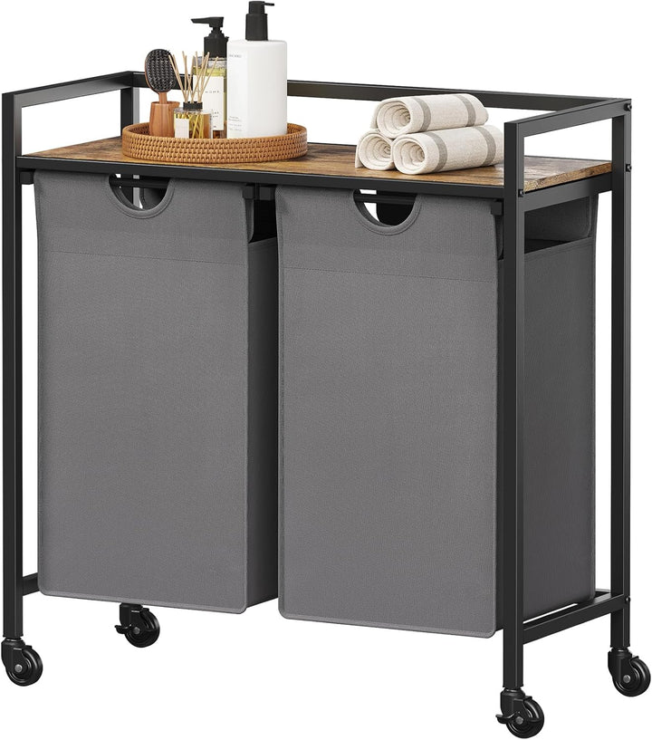 Lifewit Wäschekorb 2 Fächer mit Rollen, 95L/47,5x2L Wäschesammler mit Ablage, Laundry Baskets mit he