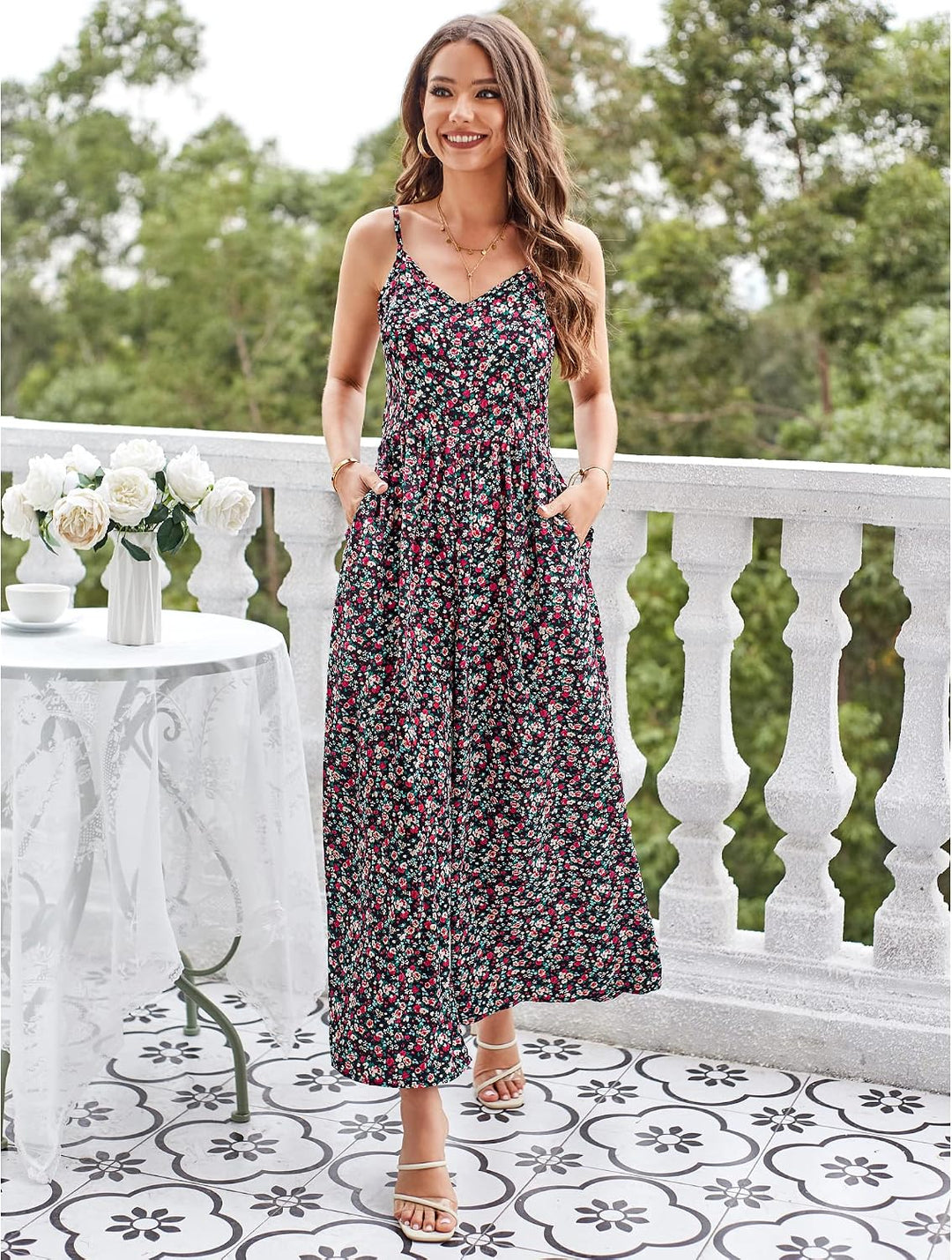 LAISHEN Jumpsuit Damen Sommer Overall Elegant Festlich Hochzeit Lang Hosenanzug Weites Bein Hose Pla
