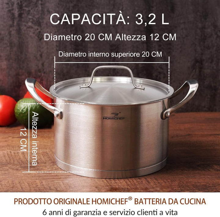 HOMI Chef Suppentopf mit Deckel, matt poliert, nickelfrei, Edelstahl, 3,2 L (keine giftige Antihaftb