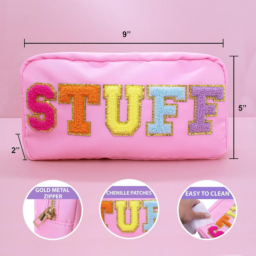 Fablinks Make-up-Tasche, Preppy mit Chenille-Buchstaben, Nylon mit Reissverschluss, für Hautpflege,