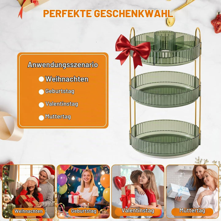 SHANNA Make Up Kosmetik Organizer: 3 Verstellbare Ebenen Make-Up-Aufbewahrung auf Ständer, Drehbarer