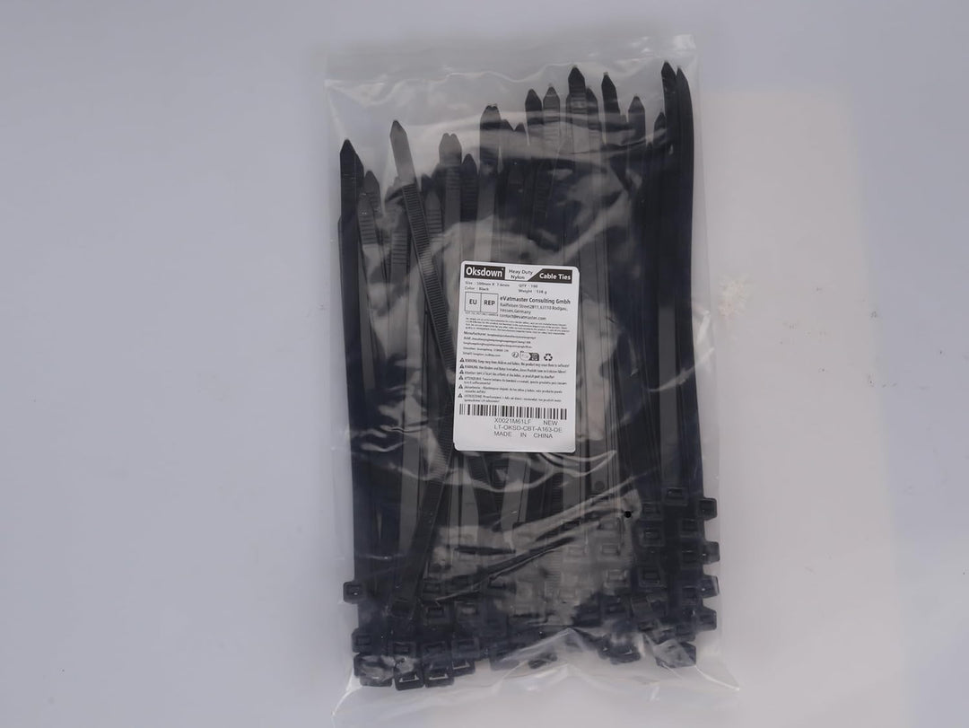 500mm × 7,6mm Breit 100 Stück Extra Stark Kabelbinder mit 55 kg Zugfestigkeit Schwarz UV-Beständig G