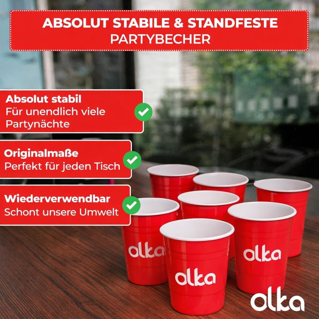 OLKA Hartplastik Partybecher in Premiumqualität | 20 Extra stabile und wiederverwendbare Redcups &amp; 3