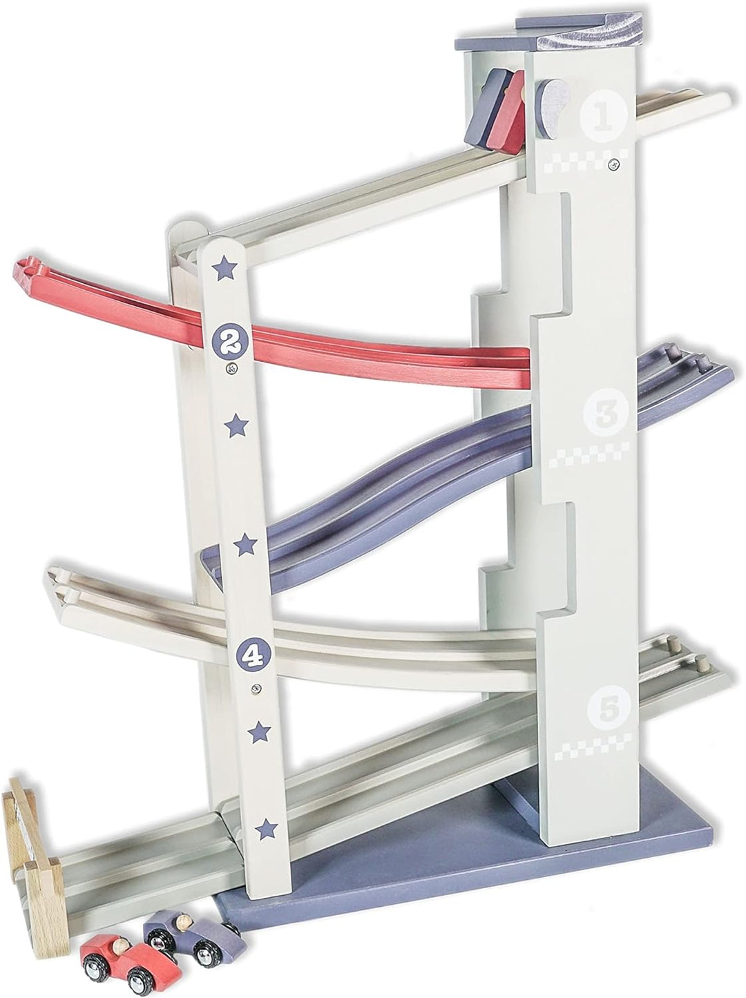 EverEarth Auto-Rennbahn Zweispurig EE33781 Kugelbahn mit Rennautos aus Holz für Kinder ab 36 Monaten