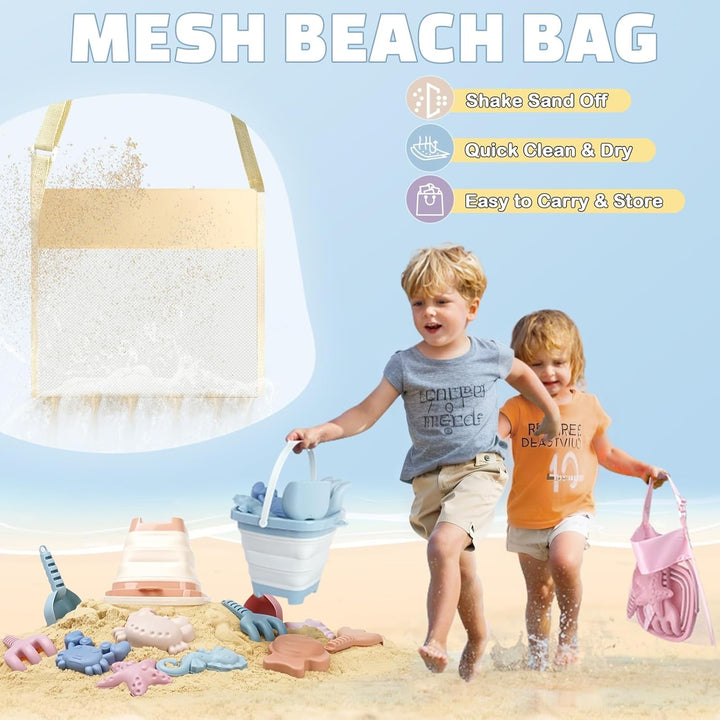 Dreamon Sandspielzeug Strandspielzeug Kinder, 18 PCS Reise Sandspielzeug mit Faltbarer Eimer, Sandka