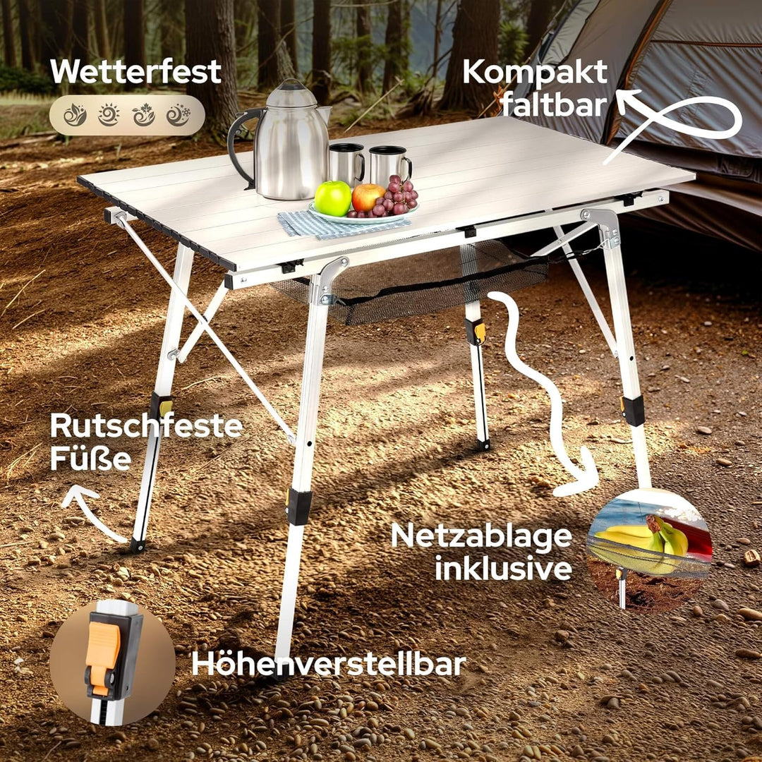 Arebos Campingtisch faltbar 90 x 51,5 cm | Klapptisch höhenverstellbar 47-69 cm | Camping Zubehör, G
