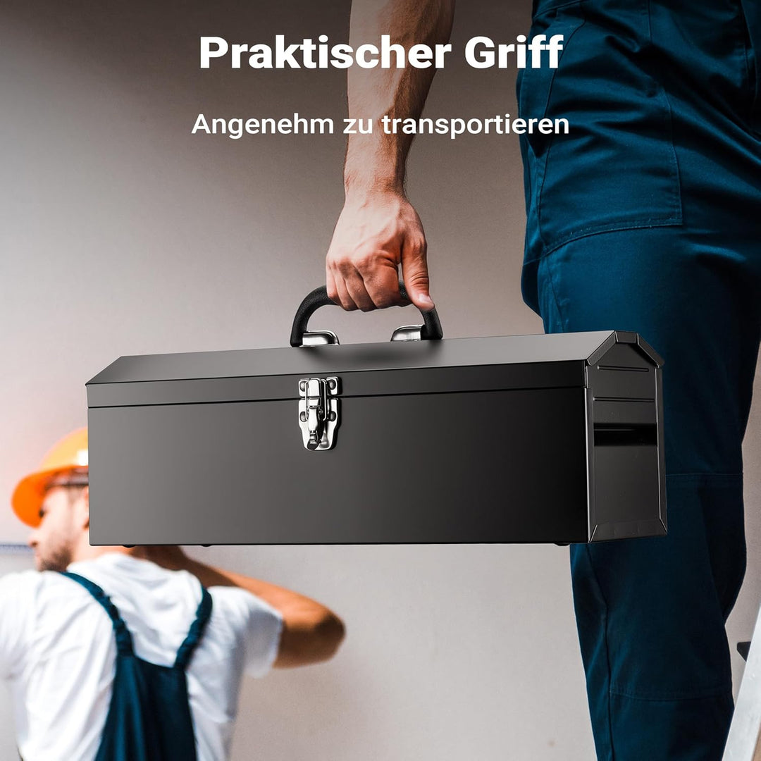 Wiltec Werkzeugkasten 484 x 154 x 165 mm aus Stahl, Werkzeugkoffer mit herausnehmbarer Ablage und Ha