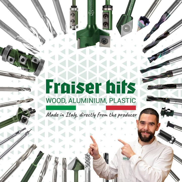 Fraiser Bündigfräser mit Anlaufring unten - 2 HM-Schneiden, Schnitthöhe 50 mm, Schaft 12 mm - für Ob