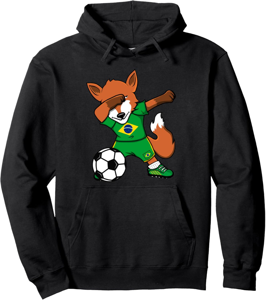 Dabbing Fuchs Fox Brasilien Fussball Brasilianische Flagge Pullover Hoodie