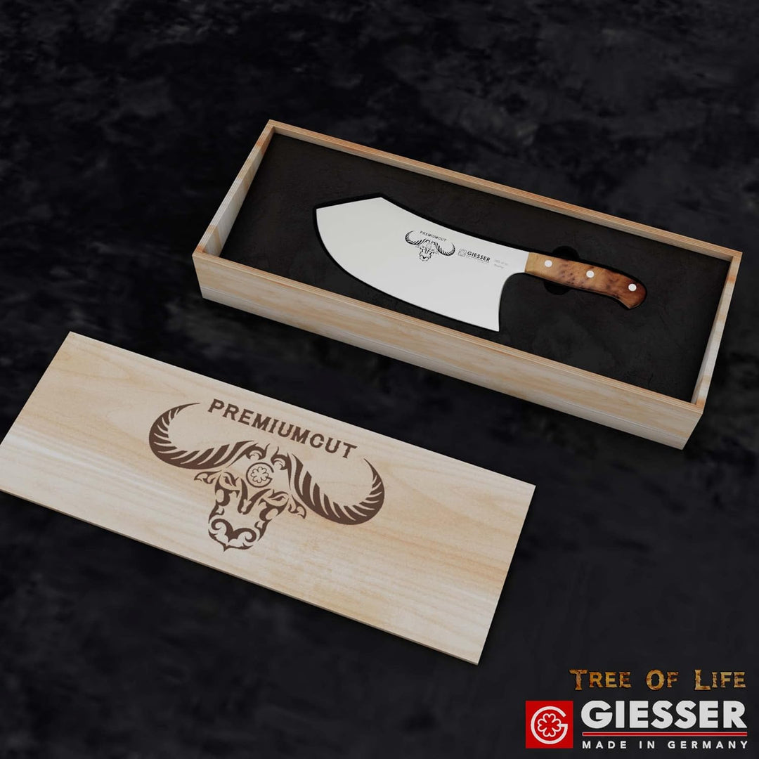 GIESSER seit 1776 - Made in Germany - Küchenbeil 22 cm Tree of Life, PremiumCut Butcher No 1, Hackme