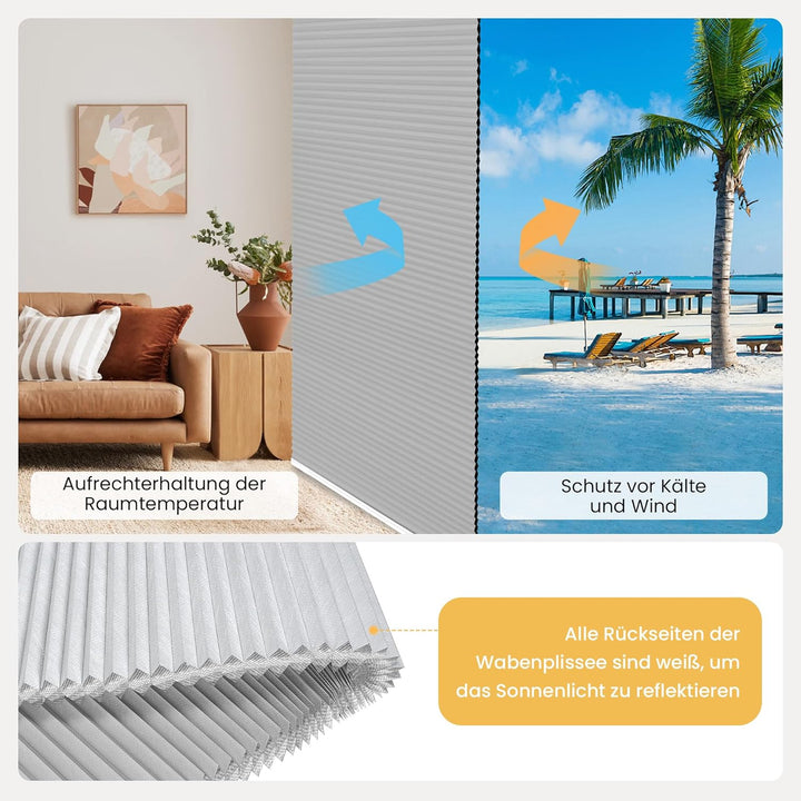 BelleMax Plissee Verdunklung Klemmfix Wabenplissee ohne Bohren Hellgrau-Weiss 40x100cm(BxH), Thermo