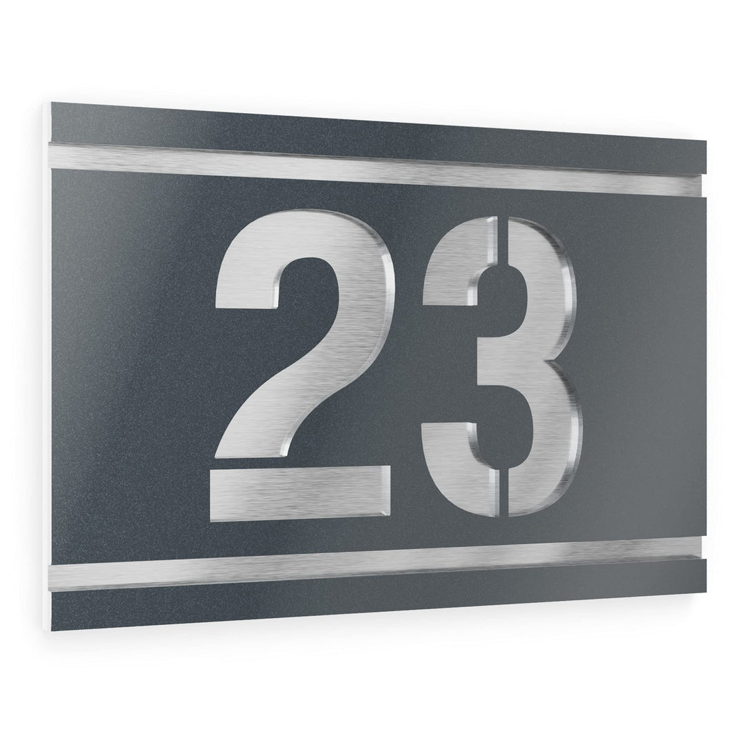 Graviers Design Hausnummernschild mit Gravur aus V2A Edelstahl 215x150mm - Anthrazit Metallic - Wett