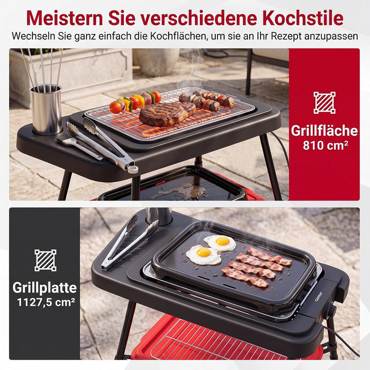 COSTWAY 2 in 1 Elektrogrill 2000W bis 280 ℃, Standgrill höhenverstellbar