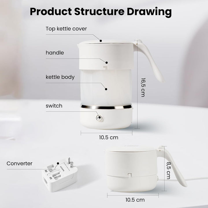 Adirigo Faltbarer Wasserkocher für die Reise (BPA-frei), 500 ml elektrischer Wasserkocher aus Siliko