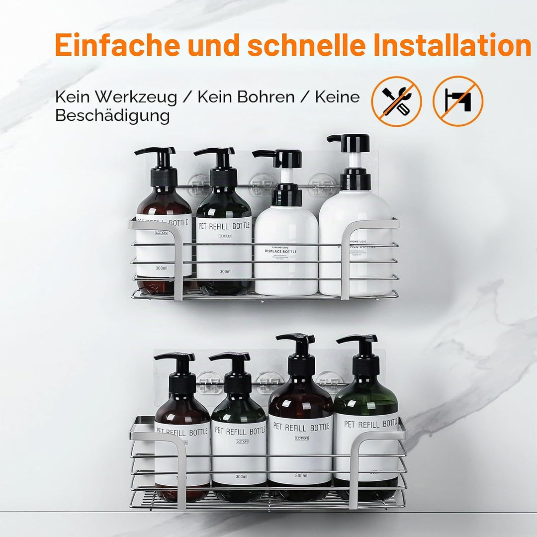 Ibergrif M34036A Duschablage ohne Bohren, 2 Stück Rostfreie Badezimmer Organizer, Badregal Edelstahl