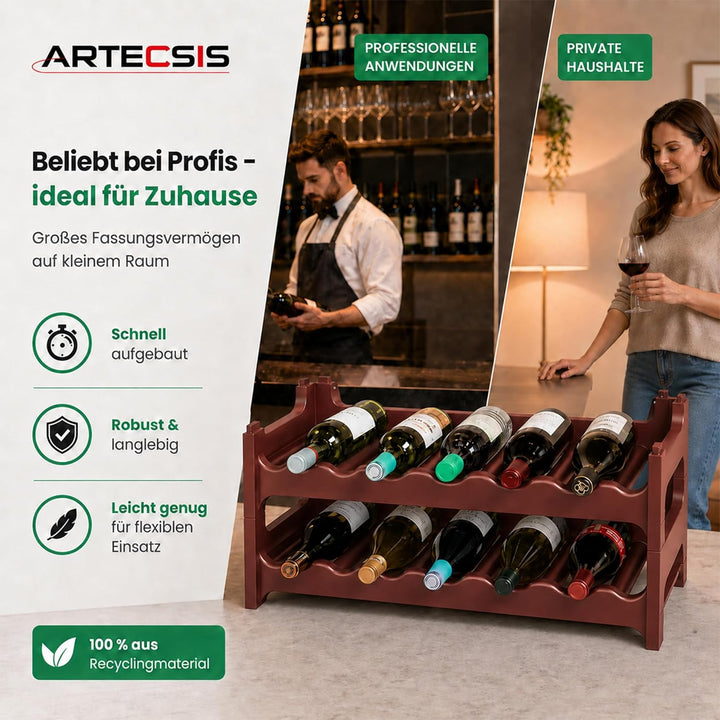 ARTECSIS Weinregal stapelbar Kunststoff für 12 Flaschen, stabiles Flaschenregal in Gastronomie-Quali
