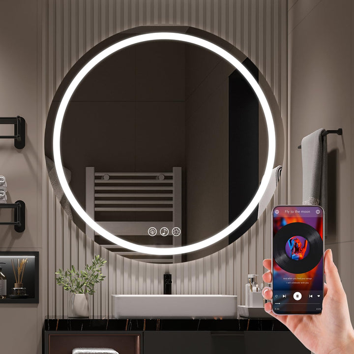 Ratsamee Runder Spiegel mit Beleuchtung, 70cm Bluetooth Badezimmerspiegel mit Beleuchtung, Wandspieg