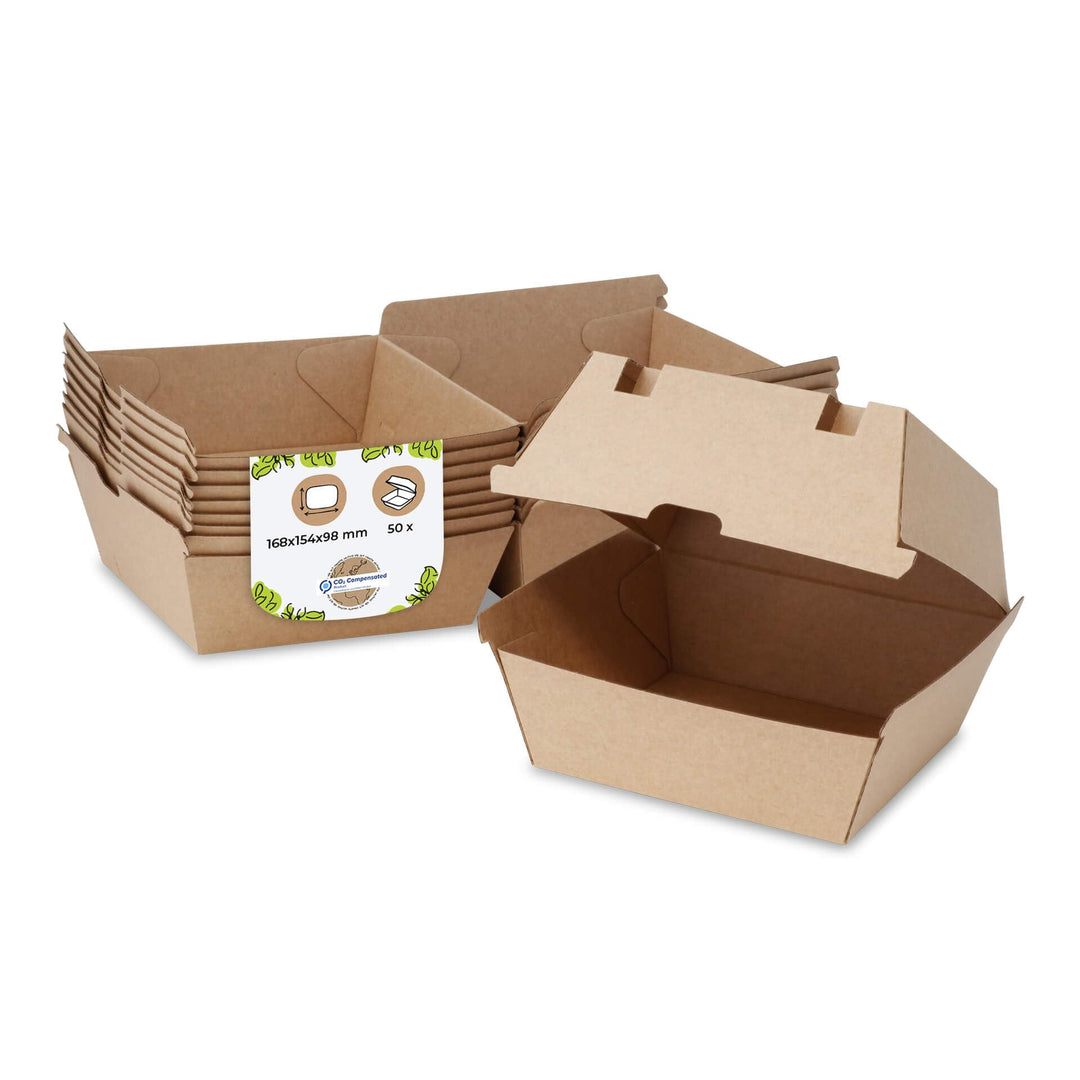 BIOZOYG Take Away Burger Box 50 Stück I robuste Burgerboxen mit hohem Klappdeckel I Hamburger Box au