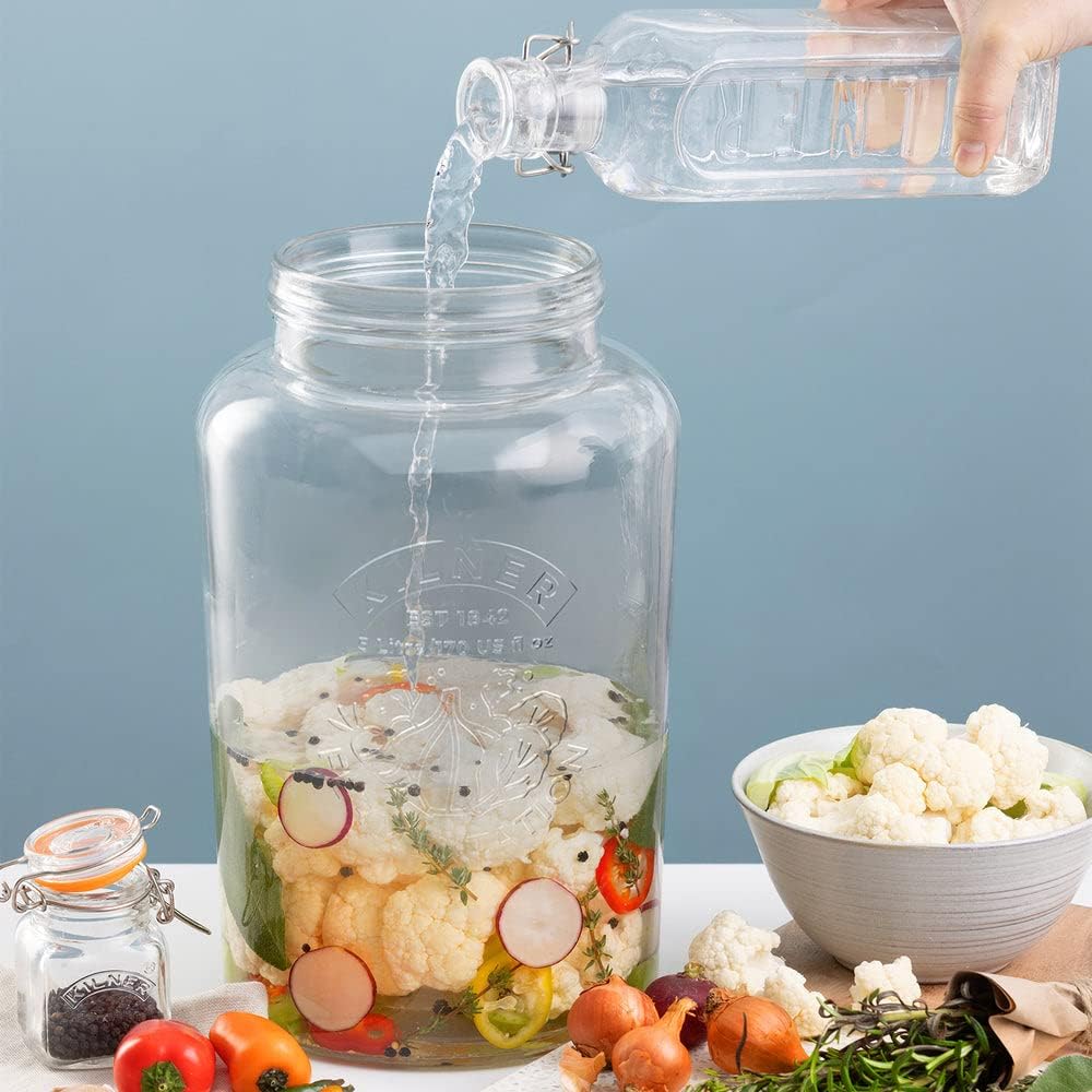 KILNER Fermentier Set | 5 Liter Glas mit Gärungsdeckel | einfaches Haltbarmachen von Gemüse | 1x Kil