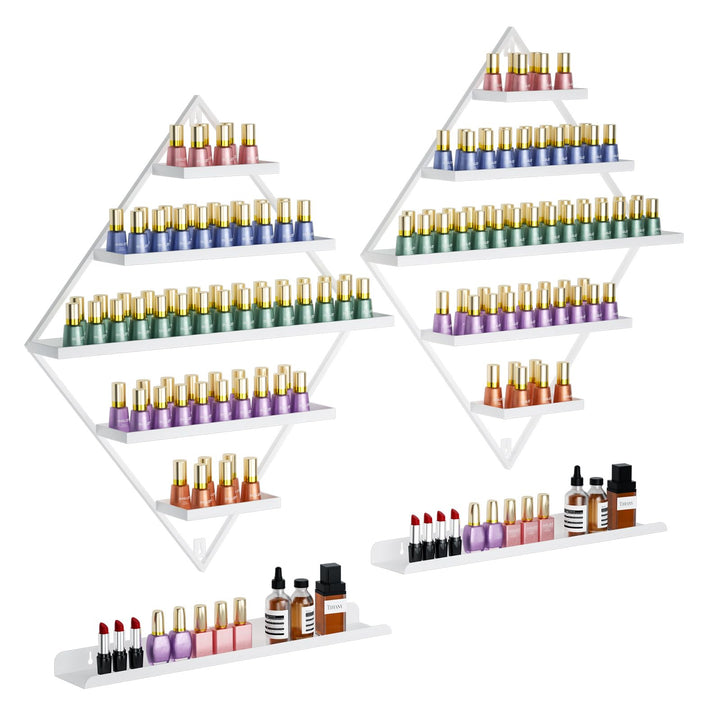2er Set Nagellackregal Weiss Metall, Wandmontiert – 5-Stufiger Organizer für Nagellack, ätherische Ö