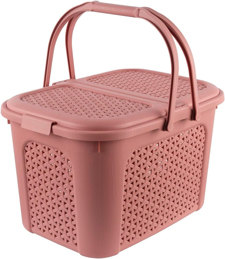 keeeper Picknick-Korb mit Deckel, Rattanoptik, Für Picknick, Camping und mehr, 35 x 46 x 28,5 cm, In