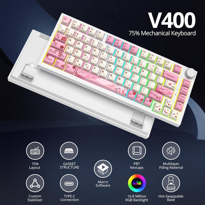 SOLIDEE Verkabelte 75% Mechanische Gaming-Tastatur,hot-swap-fähige Mechanische Tastatur mit Gasket S