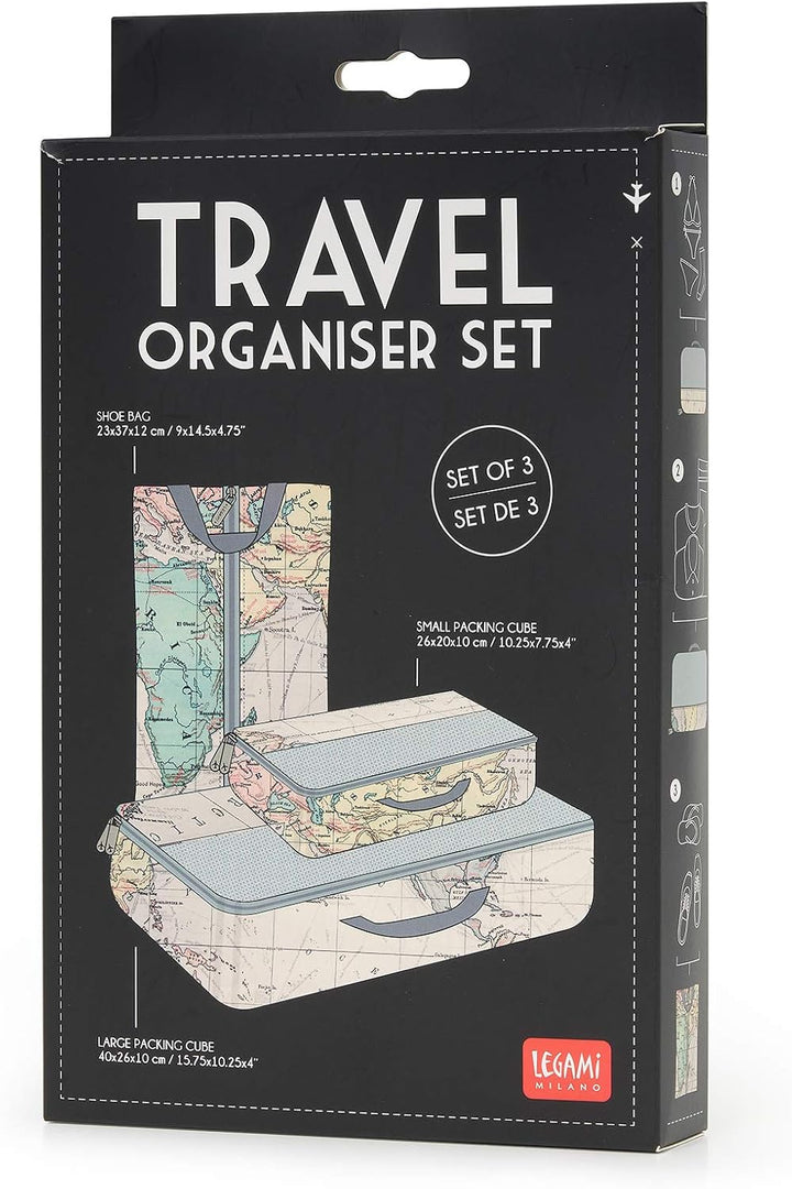 Legami - Travel Organiser Reisebeutel mit Kartendruck, 3 Stück, map, map
