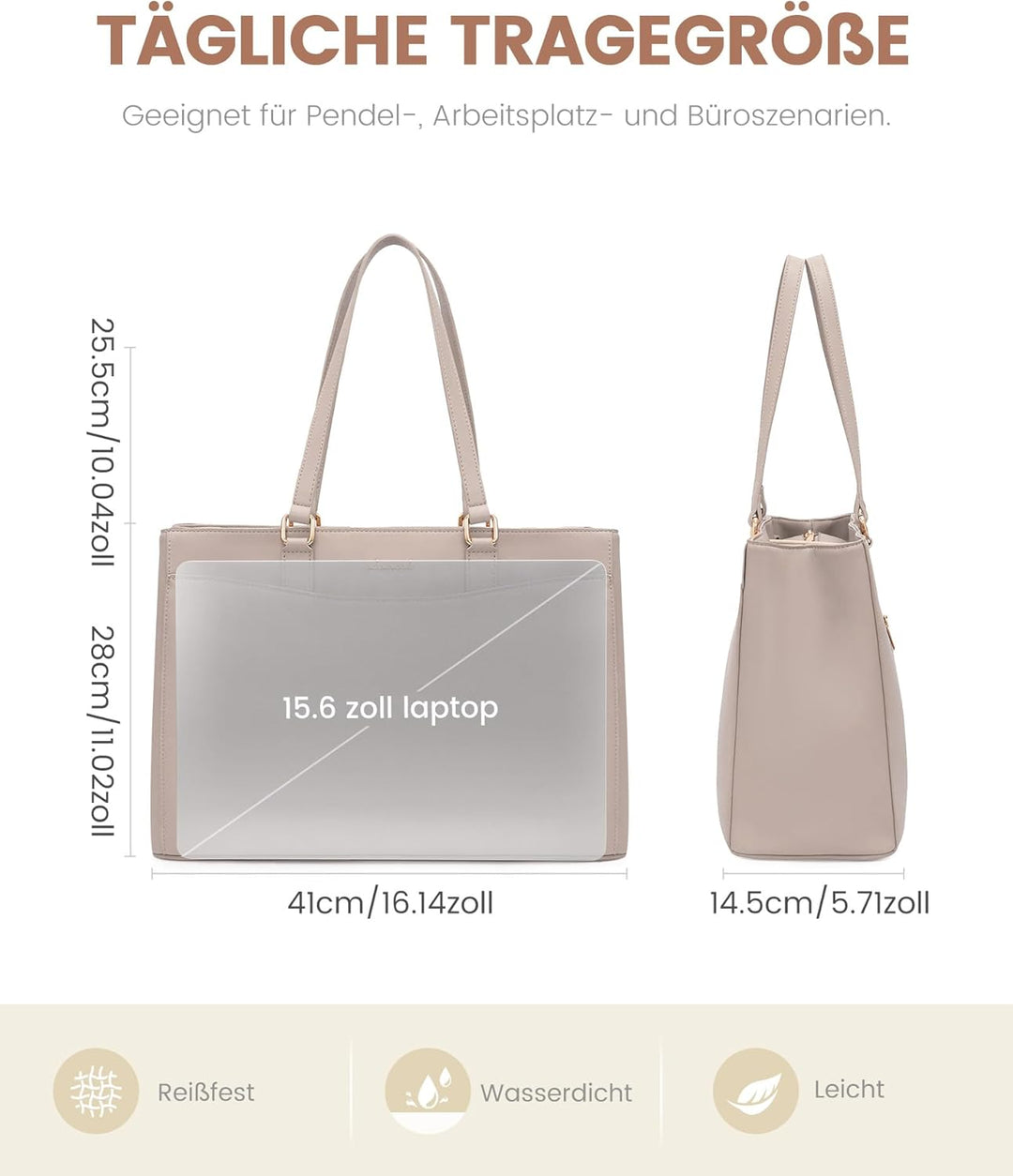 LOVEVOOK Laptoptasche Handtasche Damen 15,6 Zoll, Leicht Aktentasche Arbeitstasche Gross, Elegant La