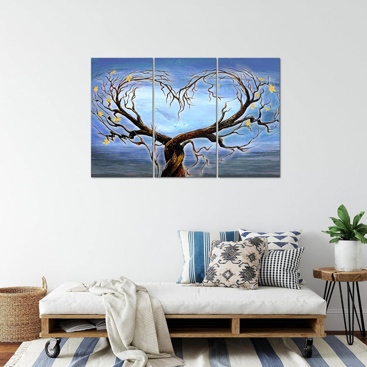 Runa Art Wandbilder Herz Baum Bild XXL Wohnzimmer Schlafzimmer Blau Natur Wasser 120 x 80 cm 3 Teili