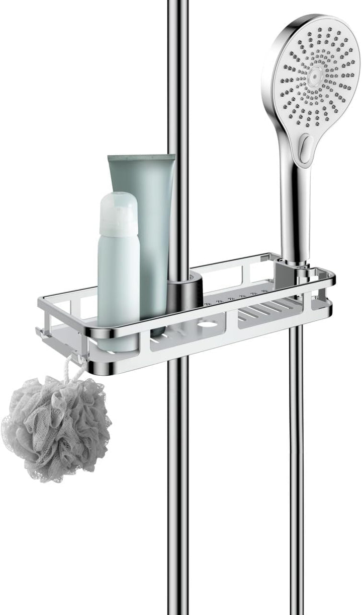WENKO Duschablage Libertà Chrom, Duschregal mit Haken und Duschkopfhalter aus Kunststoff, Anbringung
