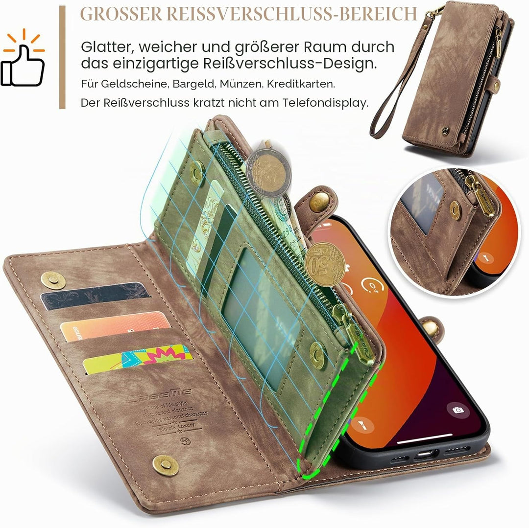 UFinetech für iPhone 15 Pro Max Hülle, Flip Leder TPU Stossfest Kartenfach Tasche Handyhülle für iPh