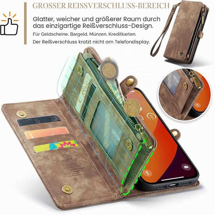 UFinetech für iPhone 15 Pro Max Hülle, Flip Leder TPU Stossfest Kartenfach Tasche Handyhülle für iPh