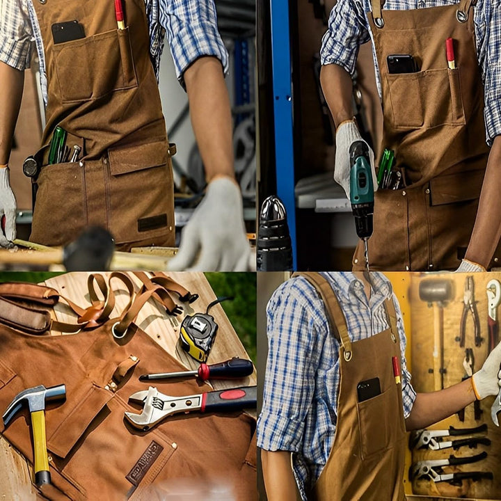 Schweisserschürze aus Leder für Männer - Robuste Grillschürze mit Werkzeugtaschen, hoher Hitzebestän