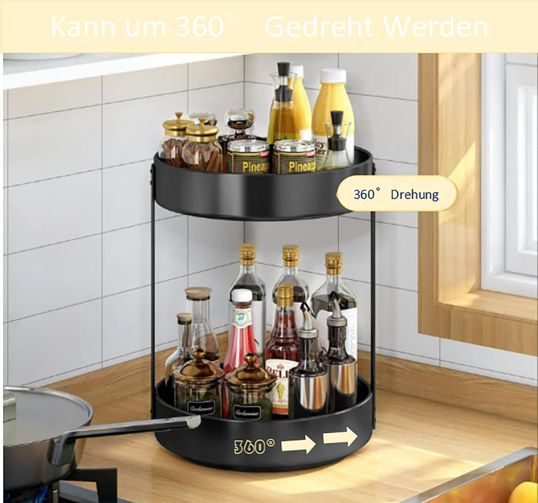 CALIYO Drehteller Organizer, Drehbares Gewürzregal aus Edelstahl, Gewürzregal Drehbar für Küche Spei