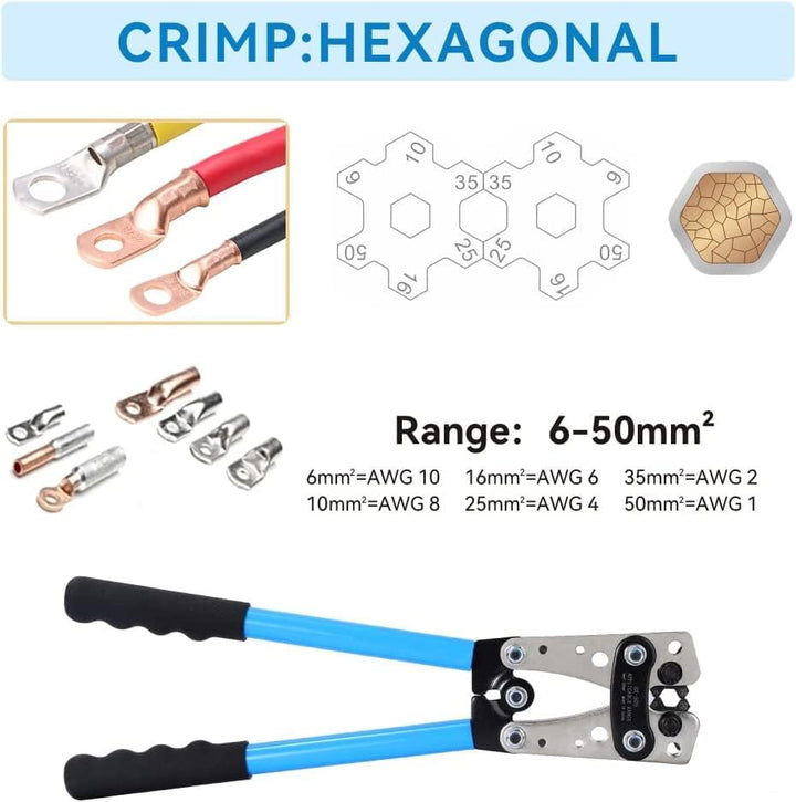 Crimpzange,Kabelschuhe Set,HX-50B Batteriekabel-Crimpwerkzeug+ 60 Kupferringklemmen & Schrumpfschläu