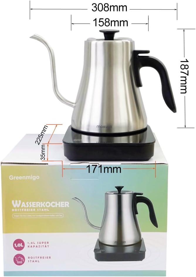 Elektrischer Schwanenhals Wasserkocher Kaffee- und Teekanne,Edelstahl Temperaturregelung Wasserkoche