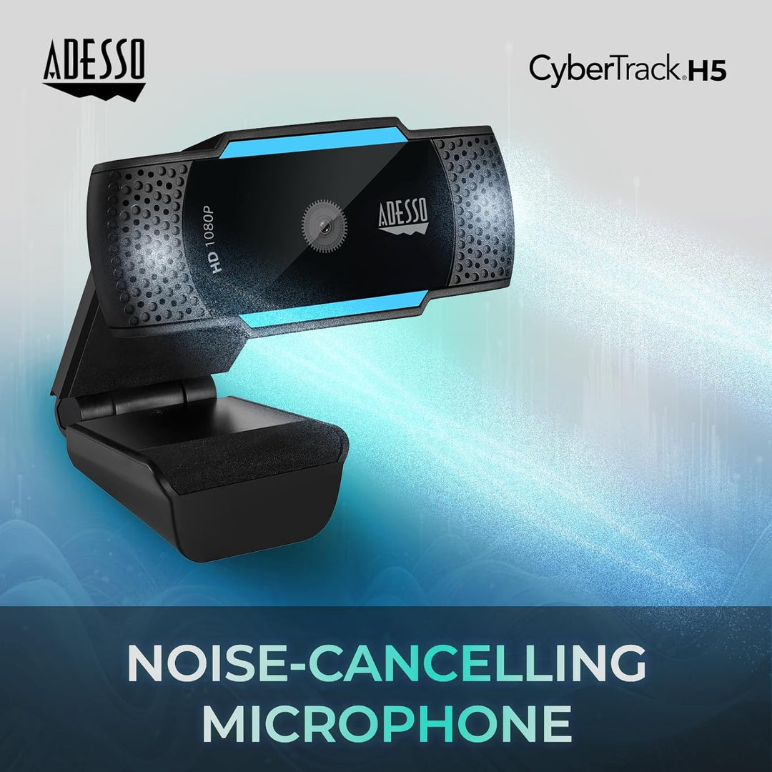 Adesso CyberTrack H5 Webcam HD 1080P - Autofokus-Webcam - eingebautes Doppelmikrofon - Stativhalteru