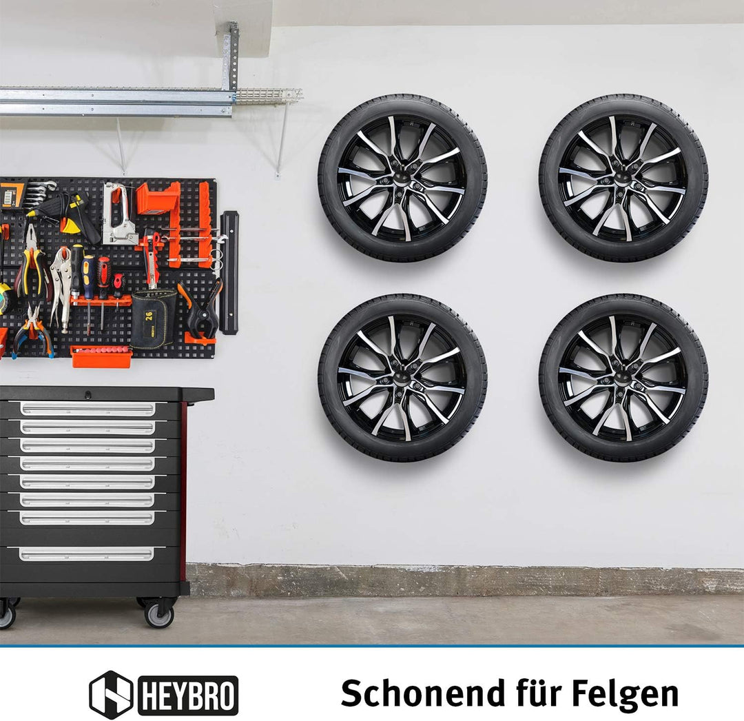 HEYBRO® Universale Reifen Wandhalterung im 4 er Set - platzsparende Aufbewahrung Ihrer Autoreifen -