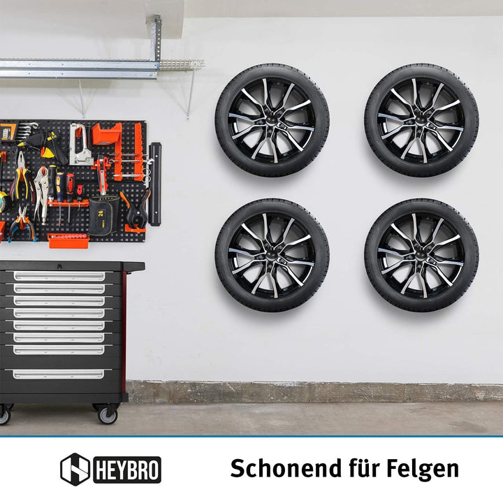 HEYBRO® Universale Reifen Wandhalterung im 4 er Set - platzsparende Aufbewahrung Ihrer Autoreifen -
