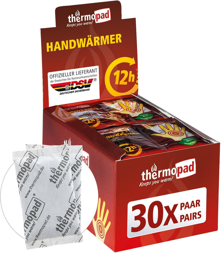 THERMOPAD Handwärmer – DAS ORIGINAL: 30 Paar Wärmepads für 12 Stunden Wärme I Sofort einsatzbereite